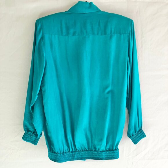 Vintage 80s Sail Away Royal Cruise Line Silk Blazer Turquoise Nautical Size S - Picture 9 of 11